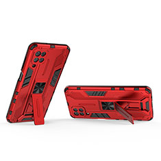 Silikon Hülle Handyhülle und Kunststoff Schutzhülle Hartschalen Tasche mit Magnetisch Ständer T01 für Samsung Galaxy F12 Rot