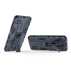 Silikon Hülle Handyhülle und Kunststoff Schutzhülle Hartschalen Tasche mit Magnetisch Ständer T01 für Samsung Galaxy F42 5G Blau