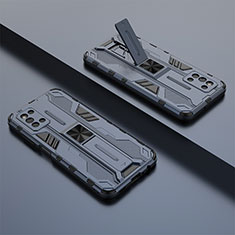 Silikon Hülle Handyhülle und Kunststoff Schutzhülle Hartschalen Tasche mit Magnetisch Ständer T01 für Samsung Galaxy F52 5G Blau