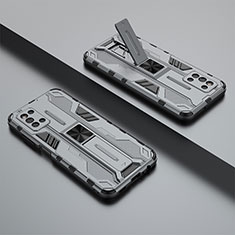 Silikon Hülle Handyhülle und Kunststoff Schutzhülle Hartschalen Tasche mit Magnetisch Ständer T01 für Samsung Galaxy F52 5G Grau