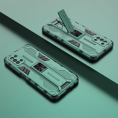 Silikon Hülle Handyhülle und Kunststoff Schutzhülle Hartschalen Tasche mit Magnetisch Ständer T01 für Samsung Galaxy F52 5G Grün