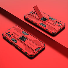 Silikon Hülle Handyhülle und Kunststoff Schutzhülle Hartschalen Tasche mit Magnetisch Ständer T01 für Samsung Galaxy F52 5G Rot
