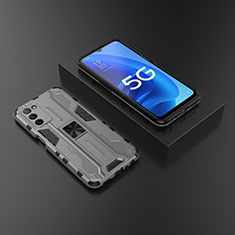Silikon Hülle Handyhülle und Kunststoff Schutzhülle Hartschalen Tasche mit Magnetisch Ständer T02 für Oppo A53s 5G Grau