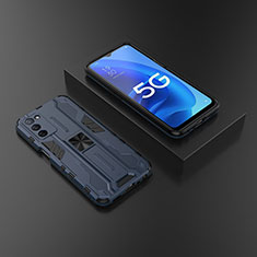 Silikon Hülle Handyhülle und Kunststoff Schutzhülle Hartschalen Tasche mit Magnetisch Ständer T02 für Oppo A56 5G Blau