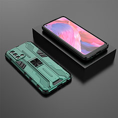 Silikon Hülle Handyhülle und Kunststoff Schutzhülle Hartschalen Tasche mit Magnetisch Ständer T02 für Oppo A74 4G Grün