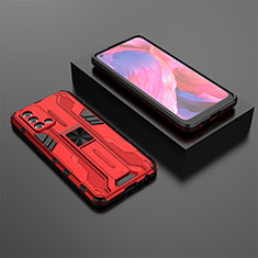 Silikon Hülle Handyhülle und Kunststoff Schutzhülle Hartschalen Tasche mit Magnetisch Ständer T02 für Oppo A74 4G Rot