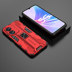 Silikon Hülle Handyhülle und Kunststoff Schutzhülle Hartschalen Tasche mit Magnetisch Ständer T02 für Oppo A78 5G Rot