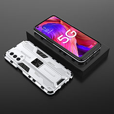 Silikon Hülle Handyhülle und Kunststoff Schutzhülle Hartschalen Tasche mit Magnetisch Ständer T02 für Oppo A93 5G Weiß