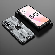 Silikon Hülle Handyhülle und Kunststoff Schutzhülle Hartschalen Tasche mit Magnetisch Ständer T02 für Oppo A93s 5G Grau