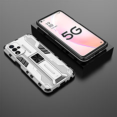 Silikon Hülle Handyhülle und Kunststoff Schutzhülle Hartschalen Tasche mit Magnetisch Ständer T02 für Oppo A93s 5G Weiß