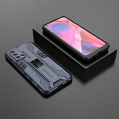 Silikon Hülle Handyhülle und Kunststoff Schutzhülle Hartschalen Tasche mit Magnetisch Ständer T02 für Oppo A95 4G Blau