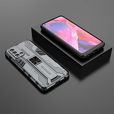 Silikon Hülle Handyhülle und Kunststoff Schutzhülle Hartschalen Tasche mit Magnetisch Ständer T02 für Oppo A95 4G Grau