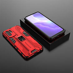 Silikon Hülle Handyhülle und Kunststoff Schutzhülle Hartschalen Tasche mit Magnetisch Ständer T02 für Oppo F19 Pro+ Plus 5G Rot
