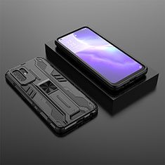 Silikon Hülle Handyhülle und Kunststoff Schutzhülle Hartschalen Tasche mit Magnetisch Ständer T02 für Oppo F19 Pro+ Plus 5G Schwarz