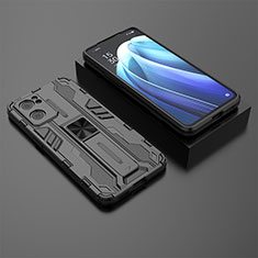 Silikon Hülle Handyhülle und Kunststoff Schutzhülle Hartschalen Tasche mit Magnetisch Ständer T02 für Oppo Find X5 Lite 5G Schwarz