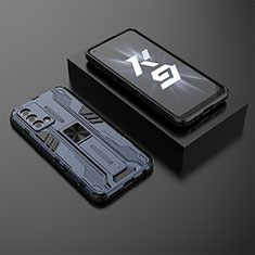 Silikon Hülle Handyhülle und Kunststoff Schutzhülle Hartschalen Tasche mit Magnetisch Ständer T02 für Oppo K9 5G Blau