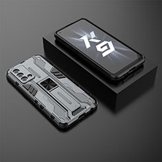 Silikon Hülle Handyhülle und Kunststoff Schutzhülle Hartschalen Tasche mit Magnetisch Ständer T02 für Oppo K9 5G Grau