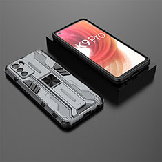 Silikon Hülle Handyhülle und Kunststoff Schutzhülle Hartschalen Tasche mit Magnetisch Ständer T02 für Oppo K9 Pro 5G Grau