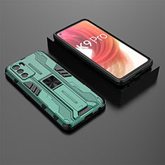 Silikon Hülle Handyhülle und Kunststoff Schutzhülle Hartschalen Tasche mit Magnetisch Ständer T02 für Oppo K9 Pro 5G Grün