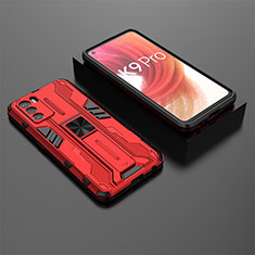 Silikon Hülle Handyhülle und Kunststoff Schutzhülle Hartschalen Tasche mit Magnetisch Ständer T02 für Oppo K9 Pro 5G Rot