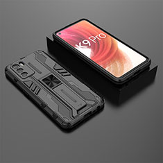 Silikon Hülle Handyhülle und Kunststoff Schutzhülle Hartschalen Tasche mit Magnetisch Ständer T02 für Oppo K9 Pro 5G Schwarz