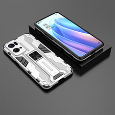 Silikon Hülle Handyhülle und Kunststoff Schutzhülle Hartschalen Tasche mit Magnetisch Ständer T02 für Oppo Reno7 Pro 5G Weiß