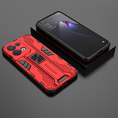 Silikon Hülle Handyhülle und Kunststoff Schutzhülle Hartschalen Tasche mit Magnetisch Ständer T02 für Oppo Reno9 5G Rot