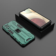 Silikon Hülle Handyhülle und Kunststoff Schutzhülle Hartschalen Tasche mit Magnetisch Ständer T02 für Samsung Galaxy A12 Nacho Grün