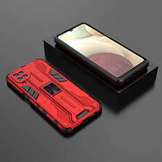 Silikon Hülle Handyhülle und Kunststoff Schutzhülle Hartschalen Tasche mit Magnetisch Ständer T02 für Samsung Galaxy A12 Nacho Rot