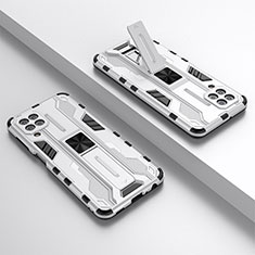 Silikon Hülle Handyhülle und Kunststoff Schutzhülle Hartschalen Tasche mit Magnetisch Ständer T02 für Samsung Galaxy A22 4G Weiß
