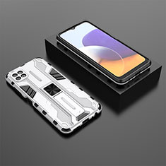 Silikon Hülle Handyhülle und Kunststoff Schutzhülle Hartschalen Tasche mit Magnetisch Ständer T02 für Samsung Galaxy A22 5G Weiß