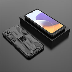 Silikon Hülle Handyhülle und Kunststoff Schutzhülle Hartschalen Tasche mit Magnetisch Ständer T02 für Samsung Galaxy A22s 5G Schwarz