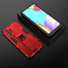 Silikon Hülle Handyhülle und Kunststoff Schutzhülle Hartschalen Tasche mit Magnetisch Ständer T02 für Samsung Galaxy A52 4G Rot