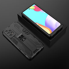 Silikon Hülle Handyhülle und Kunststoff Schutzhülle Hartschalen Tasche mit Magnetisch Ständer T02 für Samsung Galaxy A52 4G Schwarz