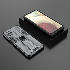 Silikon Hülle Handyhülle und Kunststoff Schutzhülle Hartschalen Tasche mit Magnetisch Ständer T02 für Samsung Galaxy M12 Grau