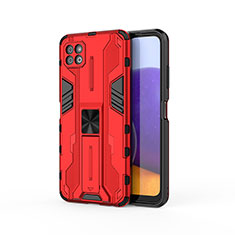 Silikon Hülle Handyhülle und Kunststoff Schutzhülle Hartschalen Tasche mit Magnetisch Ständer T03 für Samsung Galaxy A22s 5G Rot