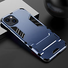 Silikon Hülle Handyhülle und Kunststoff Schutzhülle Hartschalen Tasche mit Ständer A01 für Apple iPhone 14 Blau