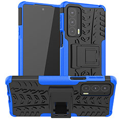 Silikon Hülle Handyhülle und Kunststoff Schutzhülle Hartschalen Tasche mit Ständer A01 für Motorola Moto Edge 20 5G Blau