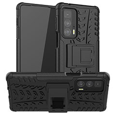 Silikon Hülle Handyhülle und Kunststoff Schutzhülle Hartschalen Tasche mit Ständer A01 für Motorola Moto Edge 20 Pro 5G Schwarz