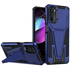 Silikon Hülle Handyhülle und Kunststoff Schutzhülle Hartschalen Tasche mit Ständer A01 für Motorola Moto G 5G (2022) Blau