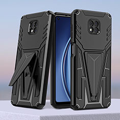 Silikon Hülle Handyhülle und Kunststoff Schutzhülle Hartschalen Tasche mit Ständer A01 für Motorola Moto G Power (2021) Schwarz