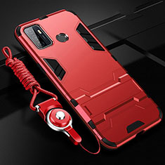 Silikon Hülle Handyhülle und Kunststoff Schutzhülle Hartschalen Tasche mit Ständer A01 für Oppo A11s Rot