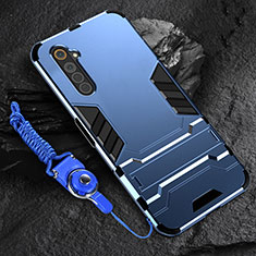 Silikon Hülle Handyhülle und Kunststoff Schutzhülle Hartschalen Tasche mit Ständer A01 für Realme 6 Blau