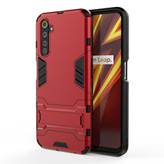 Silikon Hülle Handyhülle und Kunststoff Schutzhülle Hartschalen Tasche mit Ständer A01 für Realme 6 Pro Rot