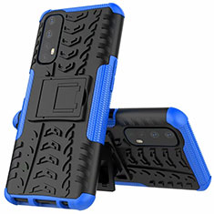 Silikon Hülle Handyhülle und Kunststoff Schutzhülle Hartschalen Tasche mit Ständer A01 für Realme 7 Blau