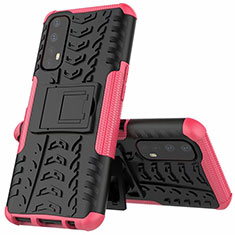 Silikon Hülle Handyhülle und Kunststoff Schutzhülle Hartschalen Tasche mit Ständer A01 für Realme 7 Rosa