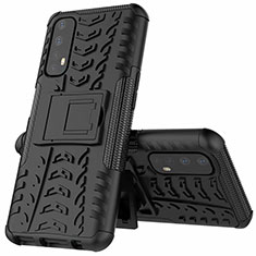 Silikon Hülle Handyhülle und Kunststoff Schutzhülle Hartschalen Tasche mit Ständer A01 für Realme 7 Schwarz