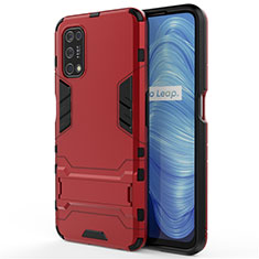 Silikon Hülle Handyhülle und Kunststoff Schutzhülle Hartschalen Tasche mit Ständer A01 für Realme Narzo 30 Pro 5G Rot