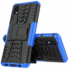 Silikon Hülle Handyhülle und Kunststoff Schutzhülle Hartschalen Tasche mit Ständer A01 für Samsung Galaxy A01 Core Blau