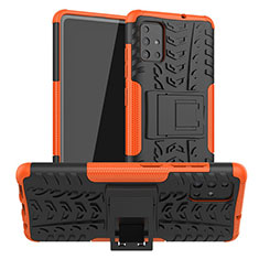 Silikon Hülle Handyhülle und Kunststoff Schutzhülle Hartschalen Tasche mit Ständer A01 für Samsung Galaxy A71 4G A715 Orange